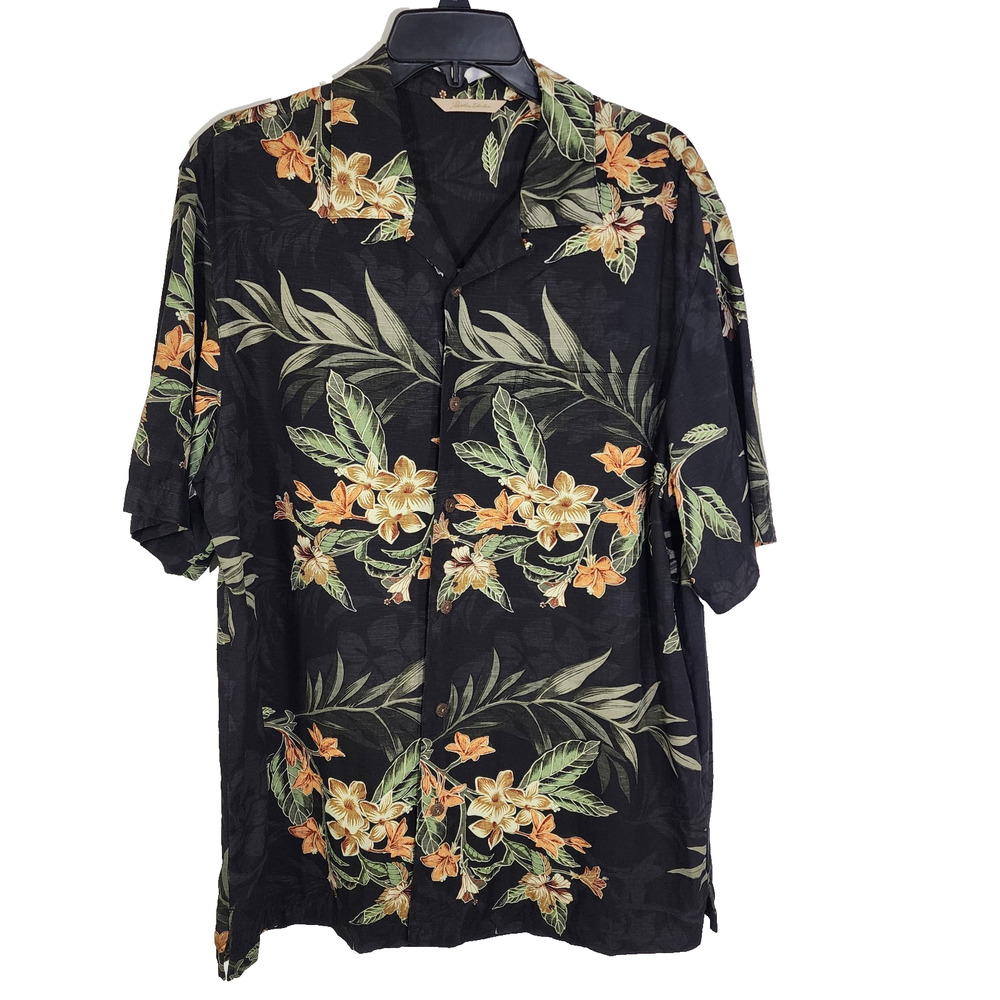 Paradise Collection Mens Shirt Medium 100% Silk Button Front Short Sleeve Tropic